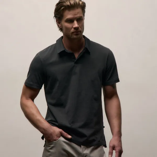 Sueded Jersey Polo - Carbon Pigment
