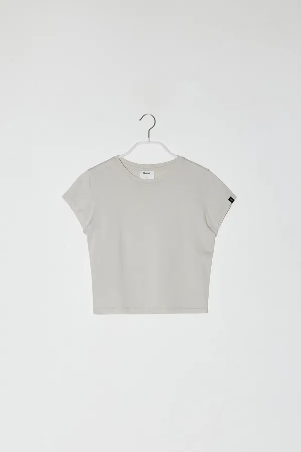 BASIC SHORT SLEEVE CROP T-SHIRT - LIGHT BEIGE