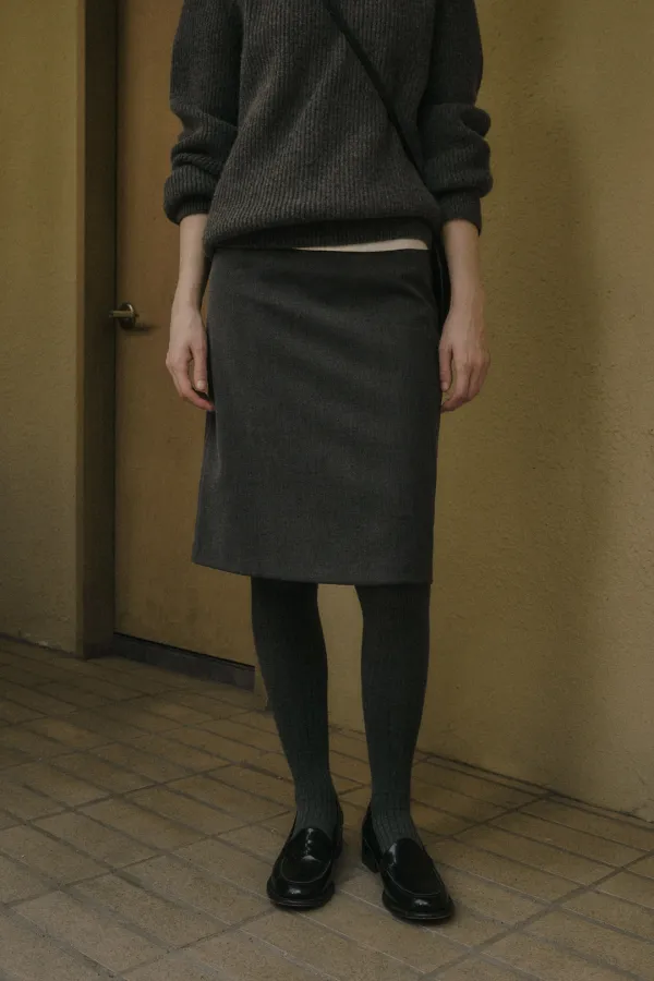 WOVEN WOOL MIDI SKIRT_GRAY