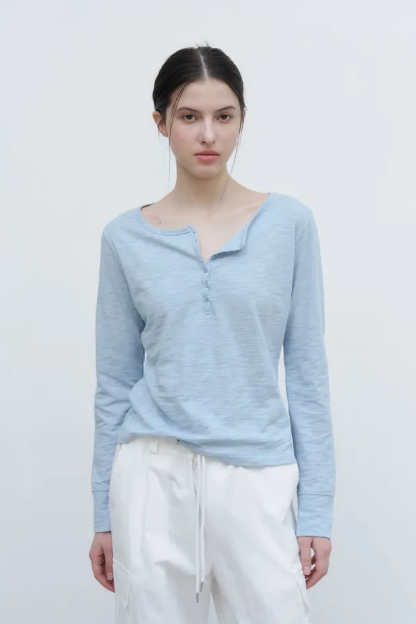 [김가을 PICK] Slub Henley Long Top - Light Blue