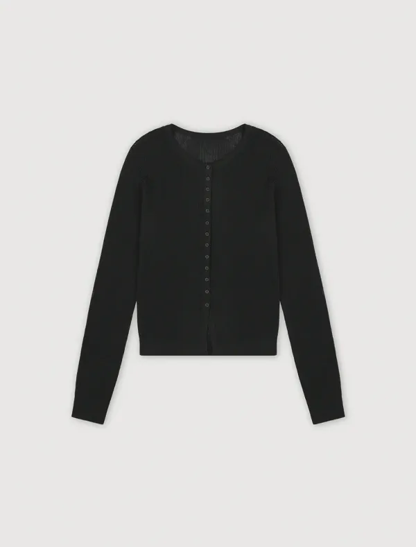 RIBBED BUTTON CARDIGAN [BLACK]