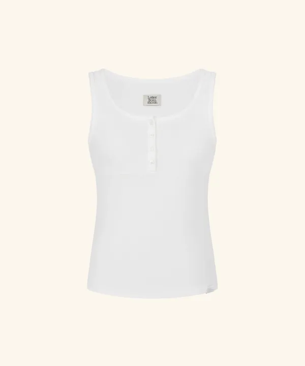 Letters Button Lace Sleeveless Top (Ivory)