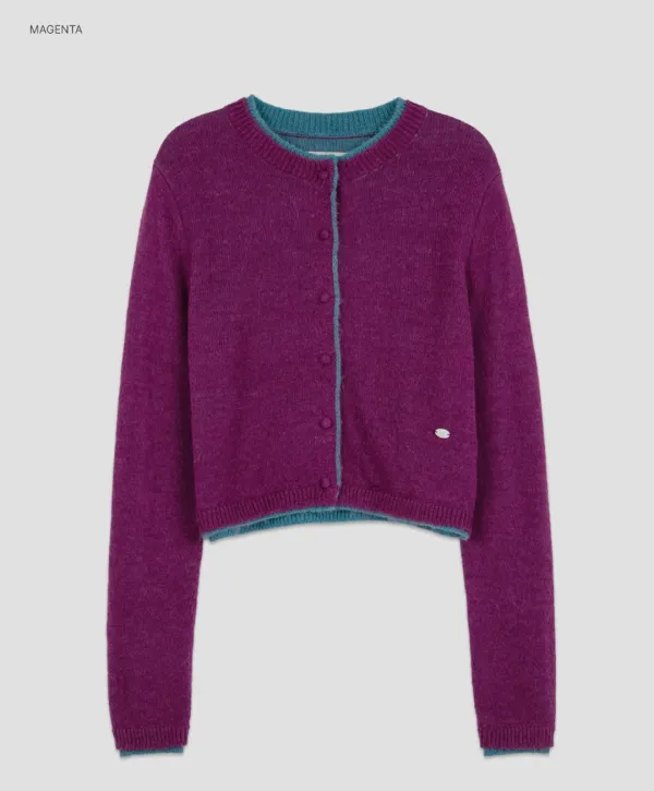 (CD-2288)ALPACA REVERSIBLE COLOR POINT CARDIGAN