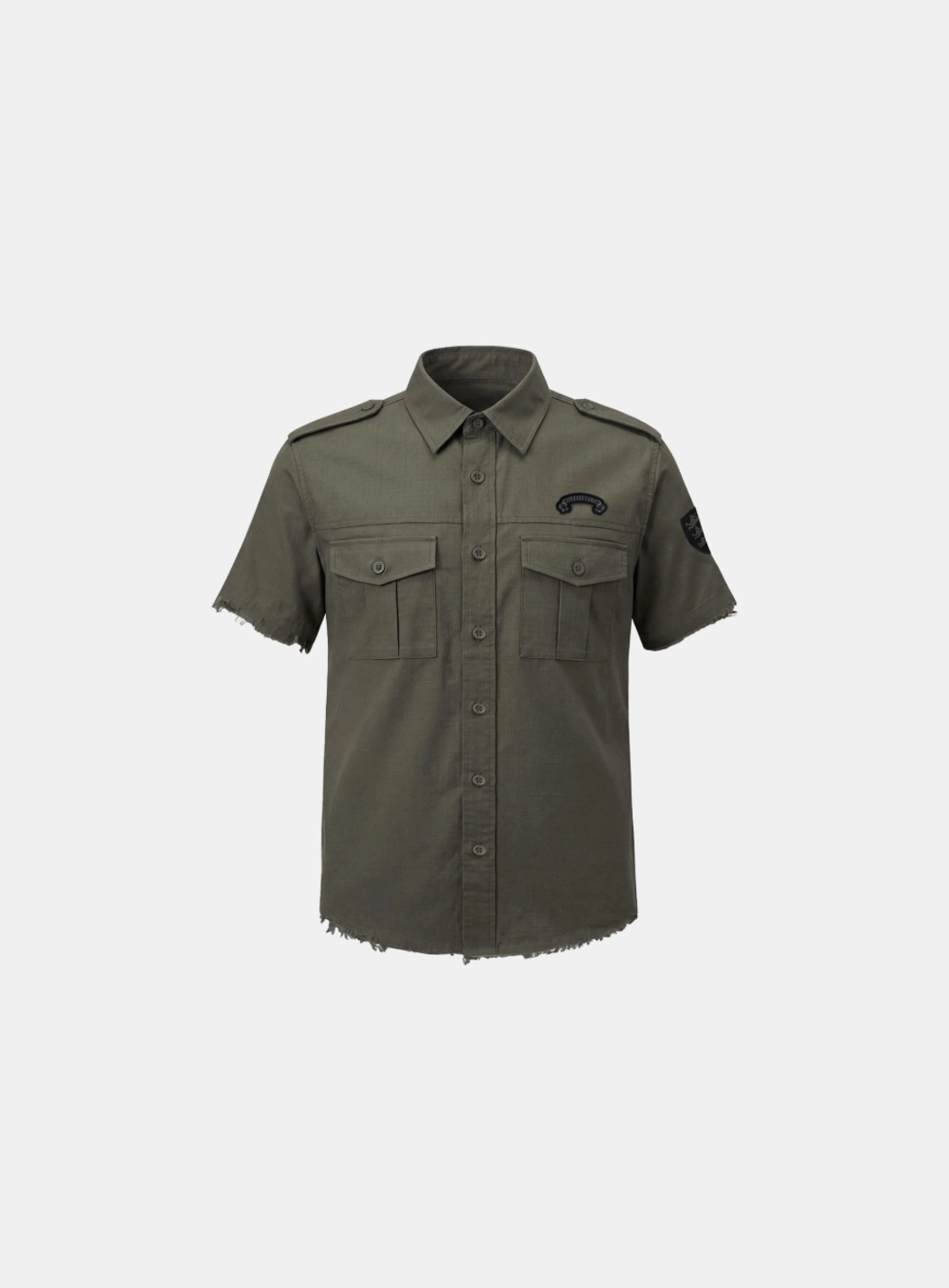 배드블러드 [w-sht26-014] Arc Epaulette Military Short Sleeve Shirt - Military Green 상품 이미지 1