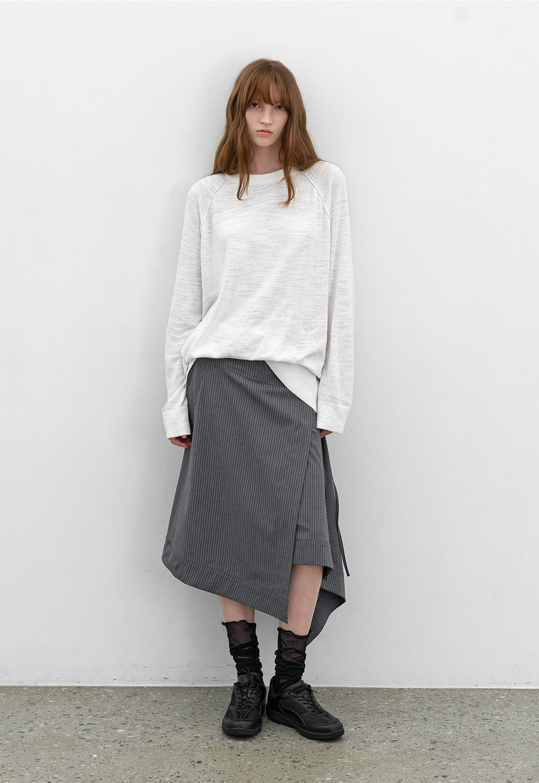 아뜰리에 나인 (SK-5093)STRIPE UNBALANCE WRAP SKIRT 상품 이미지 1