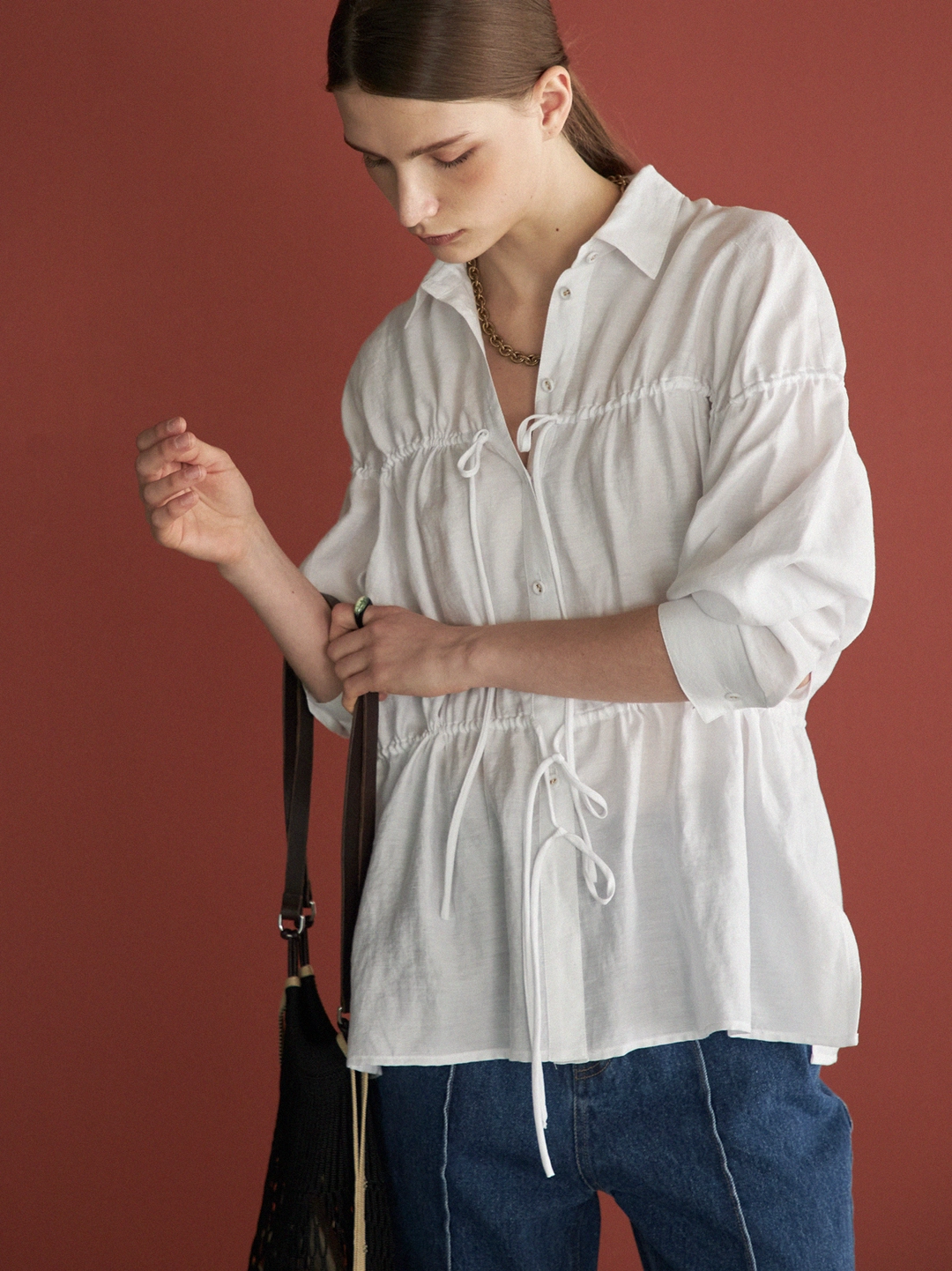메종드이네스 STRING WRINKLE BLOUSE_WHITE 상품 이미지 3