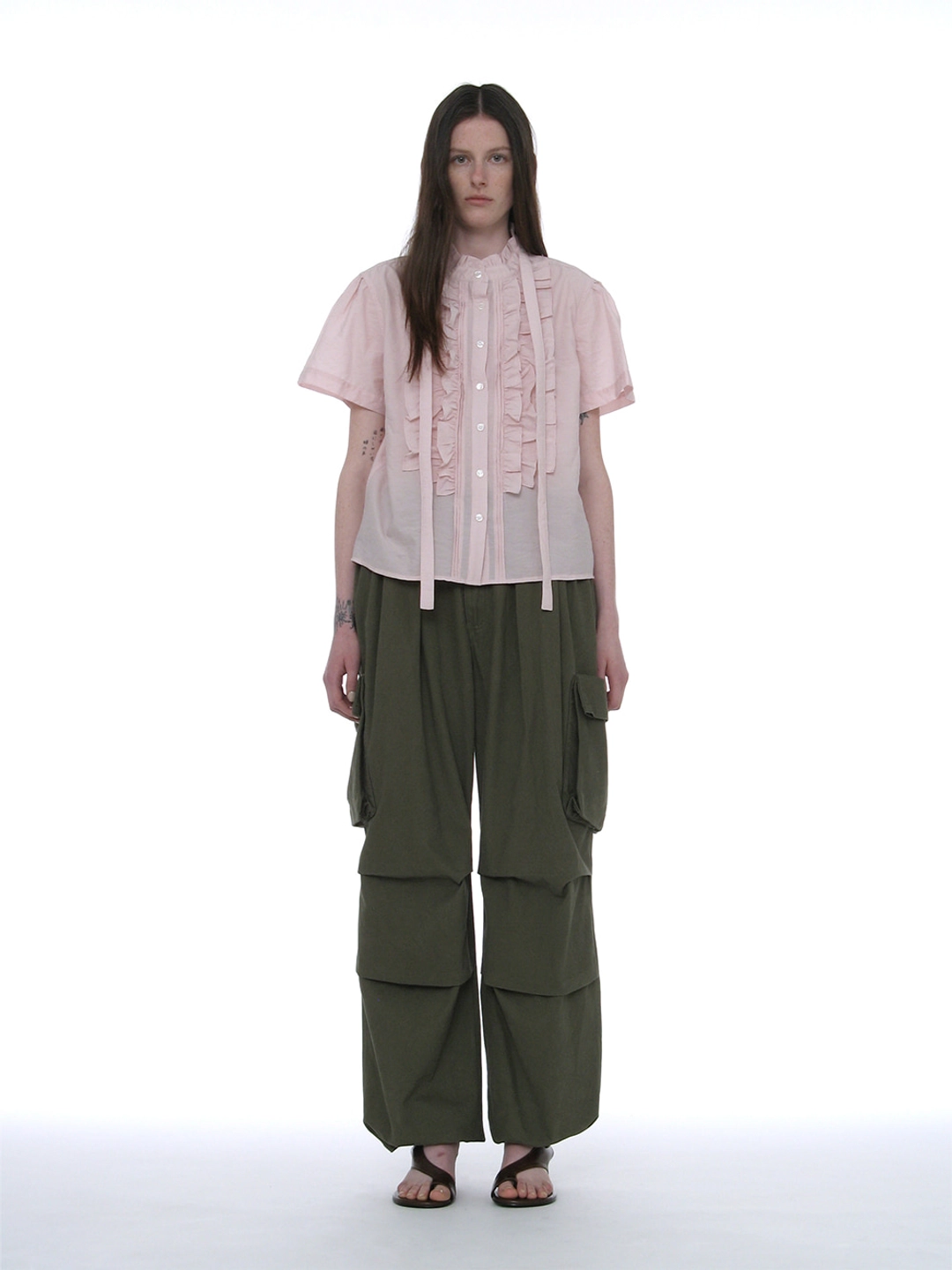 파르티멘토 [WOMEN] SCARF RUFFLE PINTUCK BLOUSE_PINK 상품 이미지 2