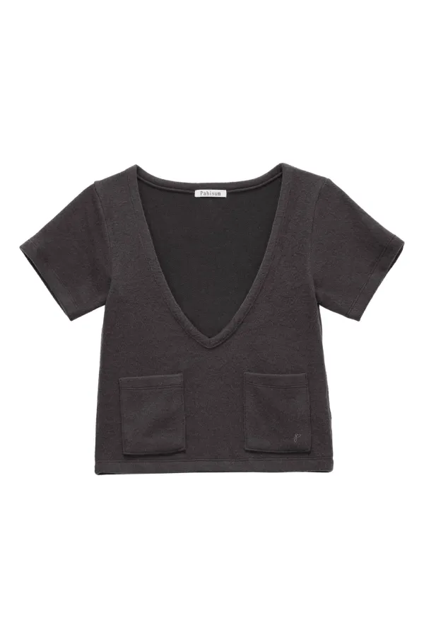 V-Neck Pocket Layered Top_Choco