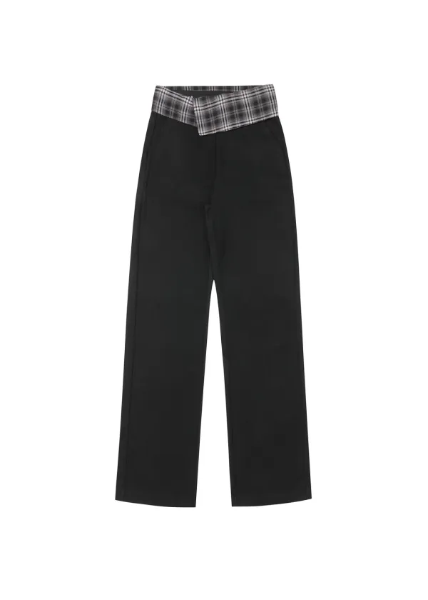 WAIST-FOLDED PANTS, BLACK