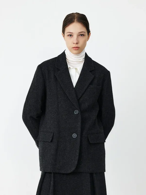 TFF HERRINGBONE WOOL BLAZER_CHARCOAL