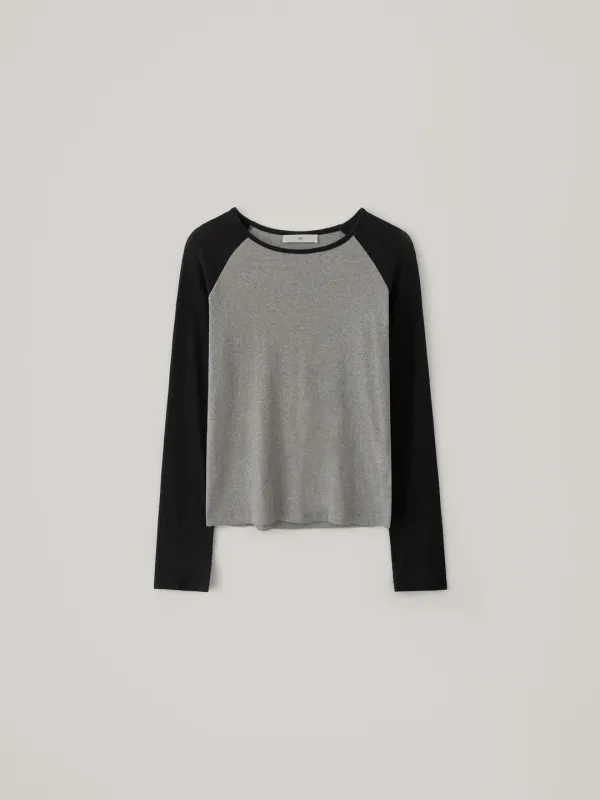 [5.29 예약 배송] Fresh Cotton Raglan Long Top - Gray/Black