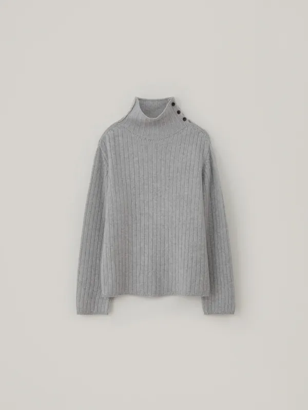 Button Turtleneck Wool Knit - Light Gray