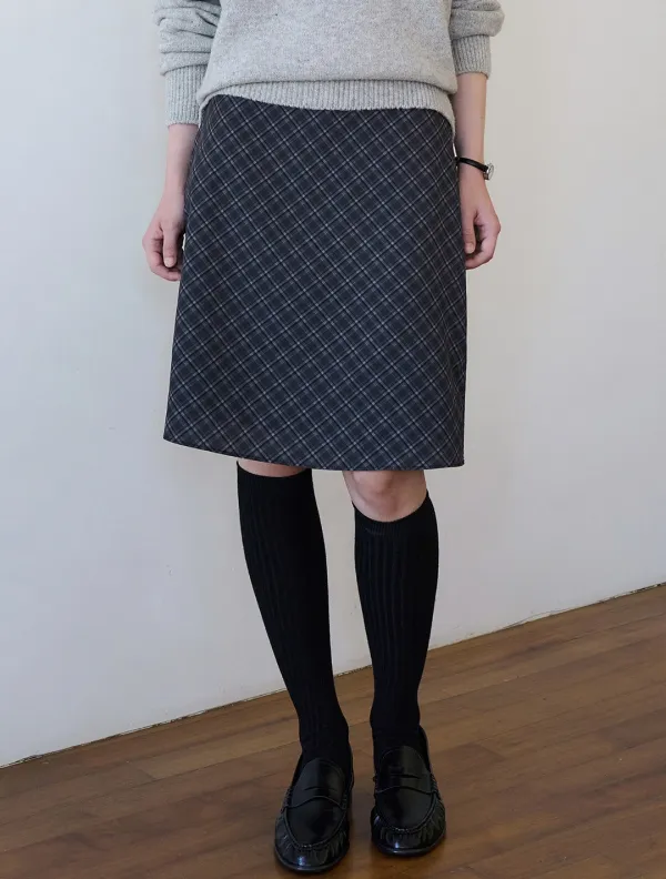 Preppy check midi skirt_Black