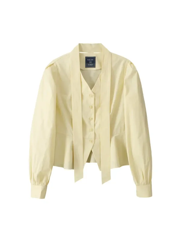 V-neck Tie Cotton Blouse_ Lemon