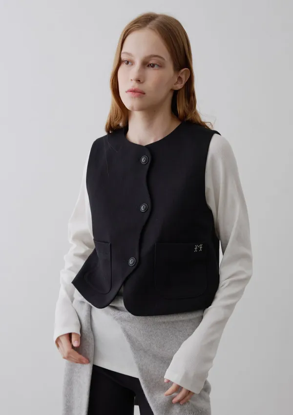 Mused Wave Buttoned Vest - Black