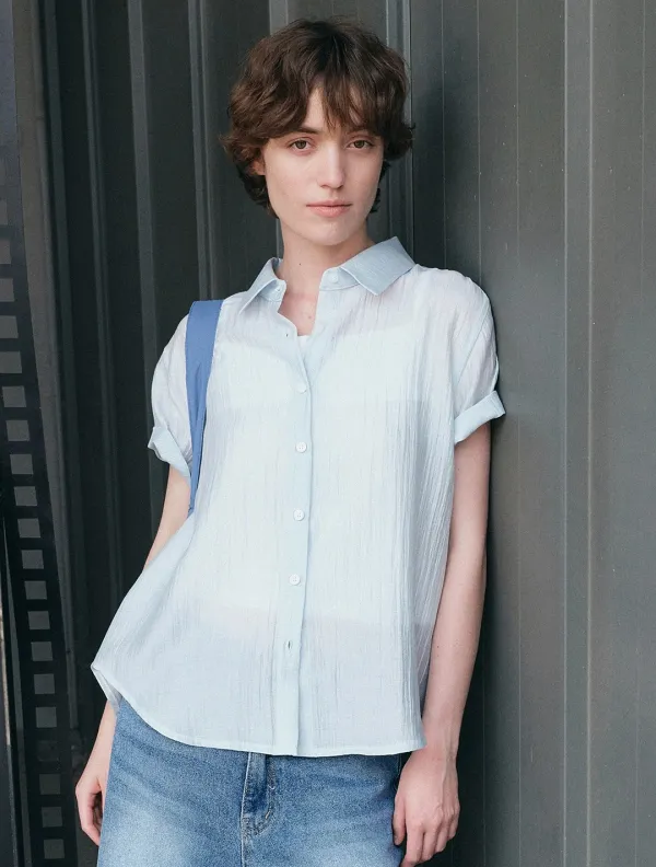 Summer sheer short sleeve shirt_Sky blue