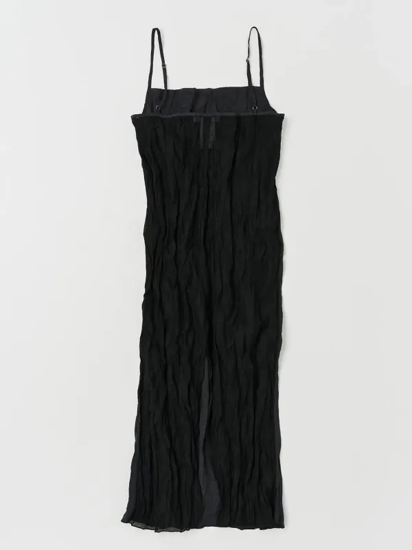 MIXED TEXTURE SLEEVELESS DRESS IN BLACK