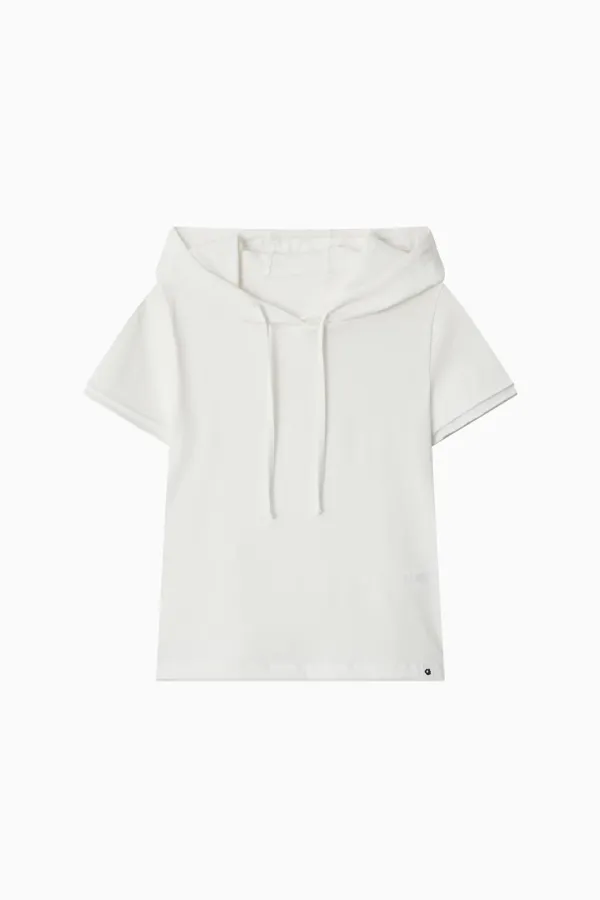 HOODED LAYERED CAP SLEEVE T-SHIRT, WHITE