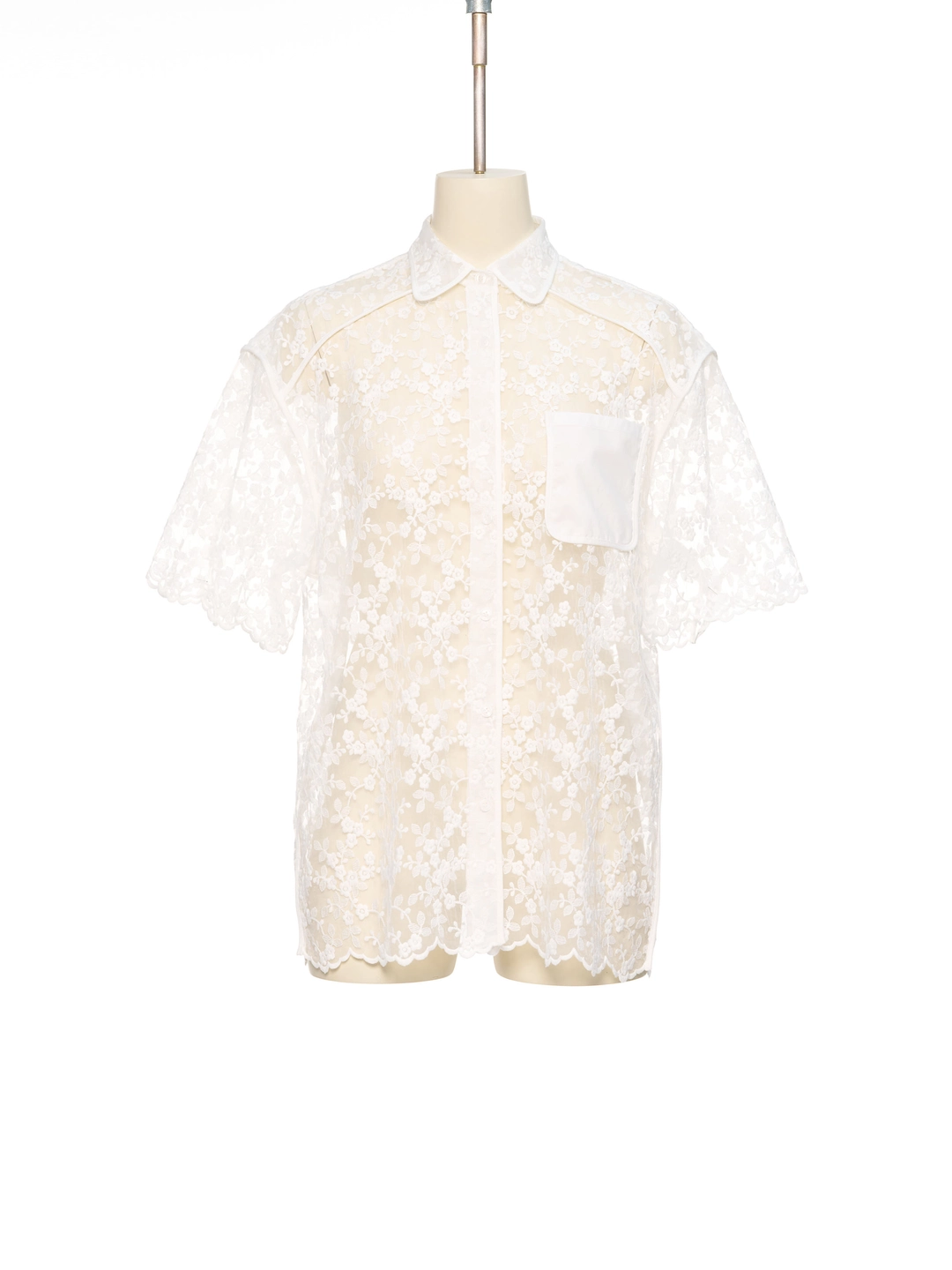 푸쉬버튼 SS26 WHITE LACE PIPED SHORT SLEEVE SHIRT 상품 이미지 1