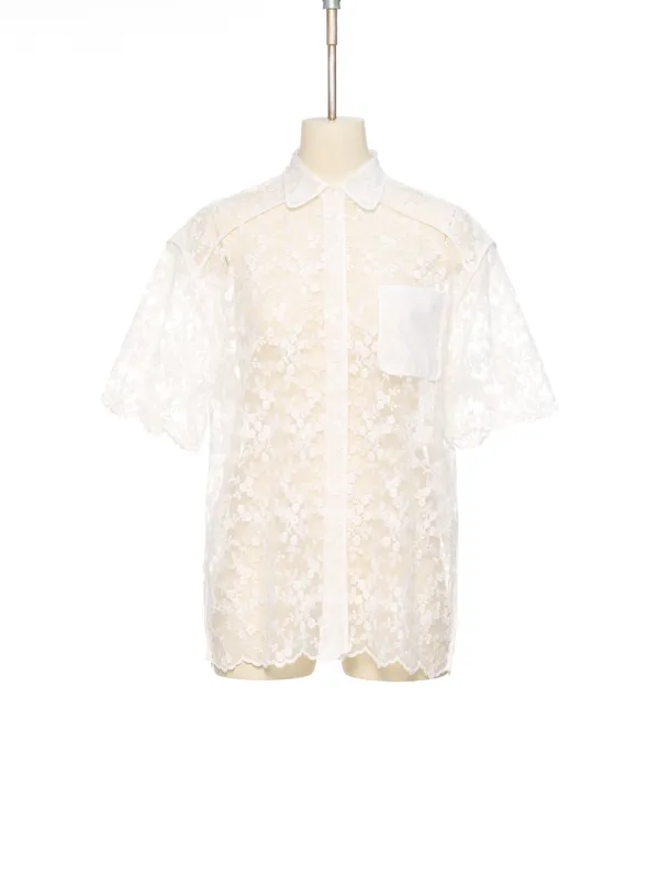 SS26 WHITE LACE PIPED SHORT SLEEVE SHIRT