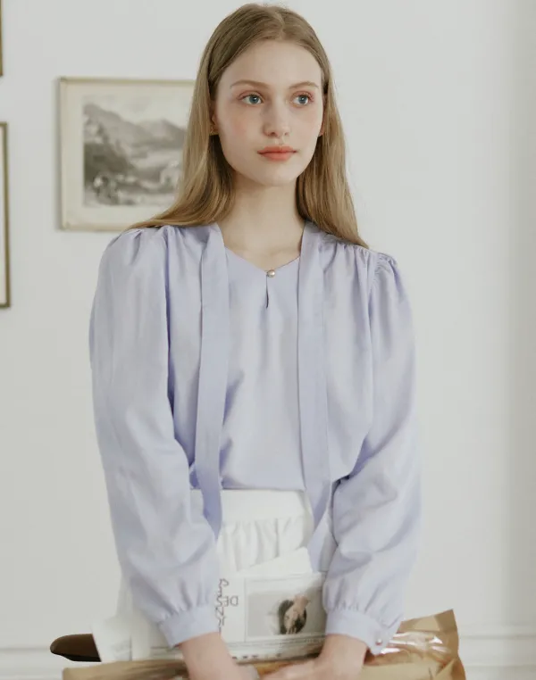 Scarf Tie Goldish Blouse - Blue