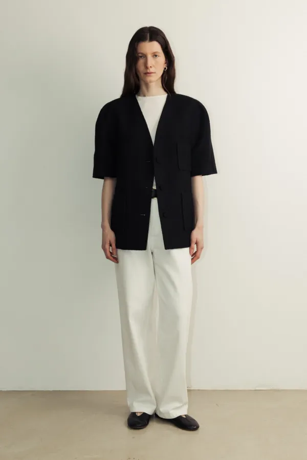 Tweed half sleeve jacket_black