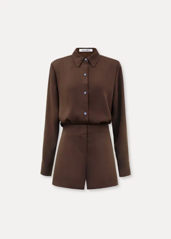 CHIXLABEL H 카일리 실키 점프수트 - Choco Brown