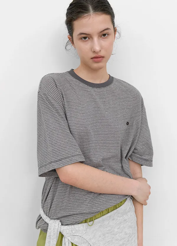 (T-7215)THICK AND THIN STRIPE BOXY TEE