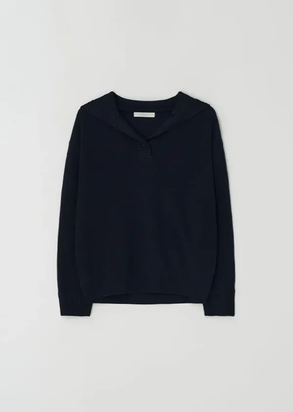 [40%] sailor collar knit top-navy