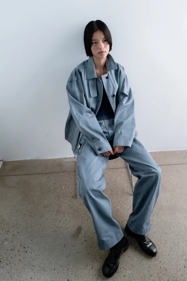 Cotton Dying Curve Pants (Khaki / Blue Gray)