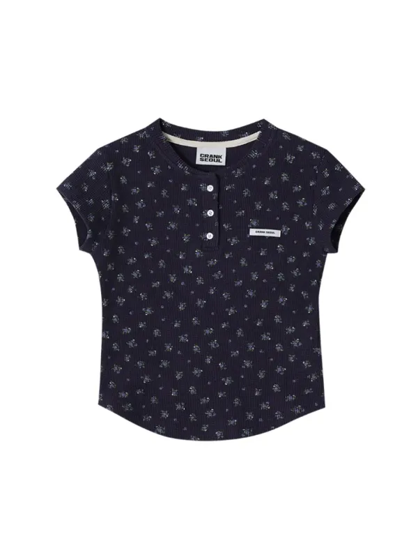 FLOWER HENLEY NECK TOP_NAVY