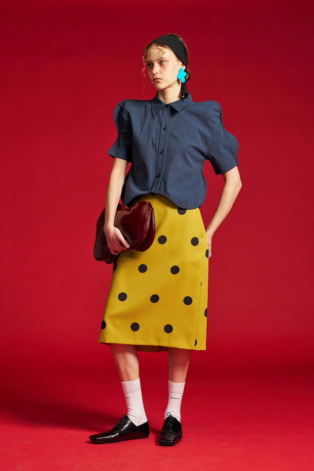 푸쉬버튼 SS26 GREEN POLKA DOT PLEATED-BACK PENCIL SKIRT 상품 이미지 2