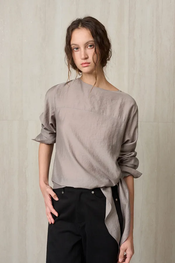 SIDE TIE BLOUSE CHARCOAL