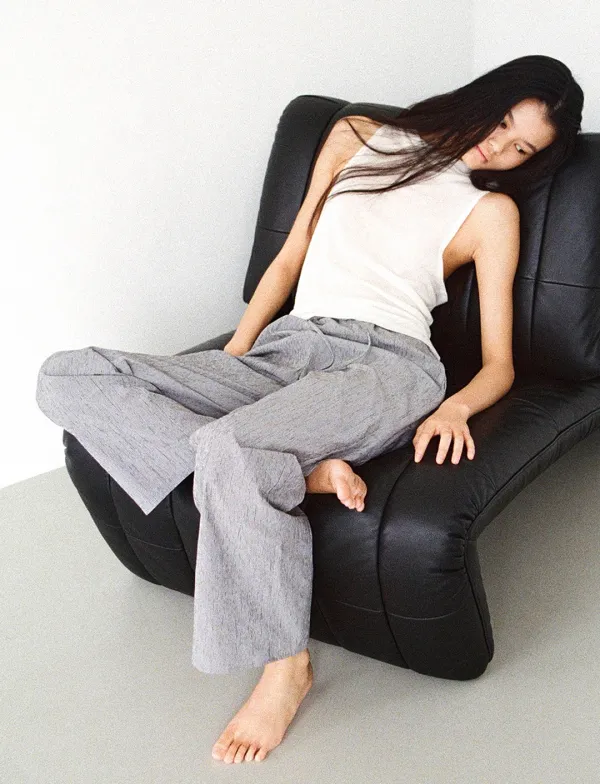 pinstripe button pants - black