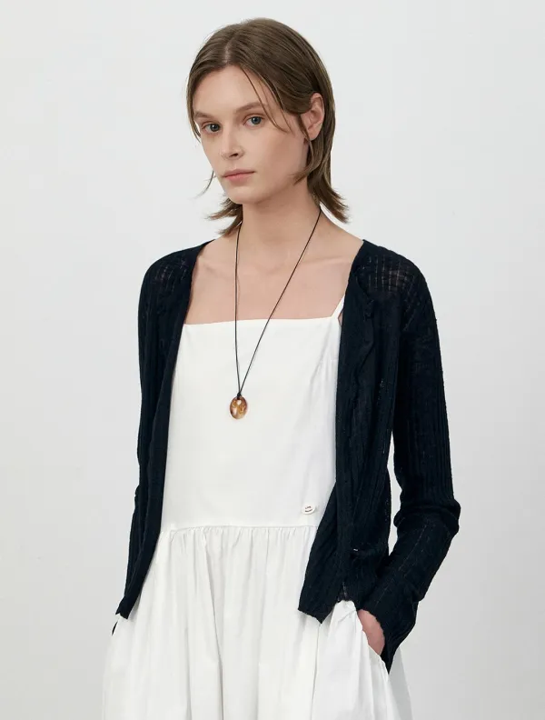 Space-dyed ribbed summer cardigan_Black