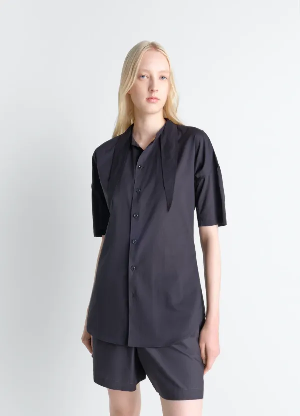 SHORT SLEEVE SHIRT WITH FOULARD IN WASHED COTTON MUSLIN