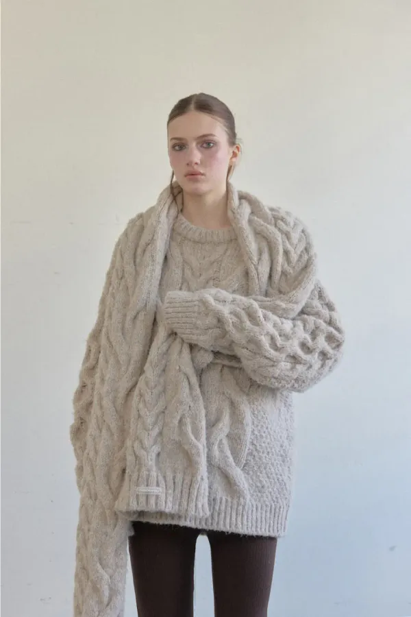OVERSIZED MIX CABLE KNIT (BEIGE)