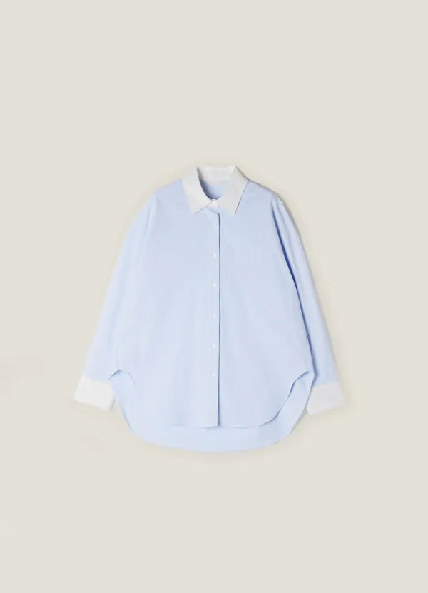Colorblock Oversized Stripe Shirt - Light Blue