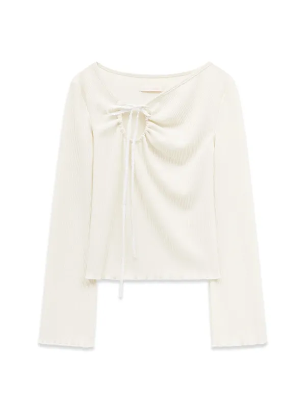 LACE RIBBON CUT OUT T-SHIRT (CREAM)