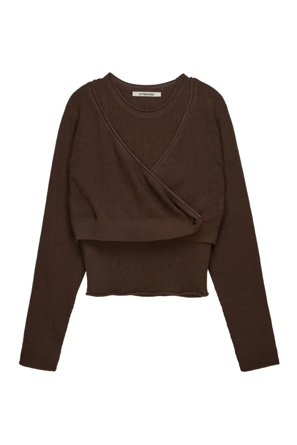 KNIT CARDIGAN SLEEVELESS TOP SET (BROWN)