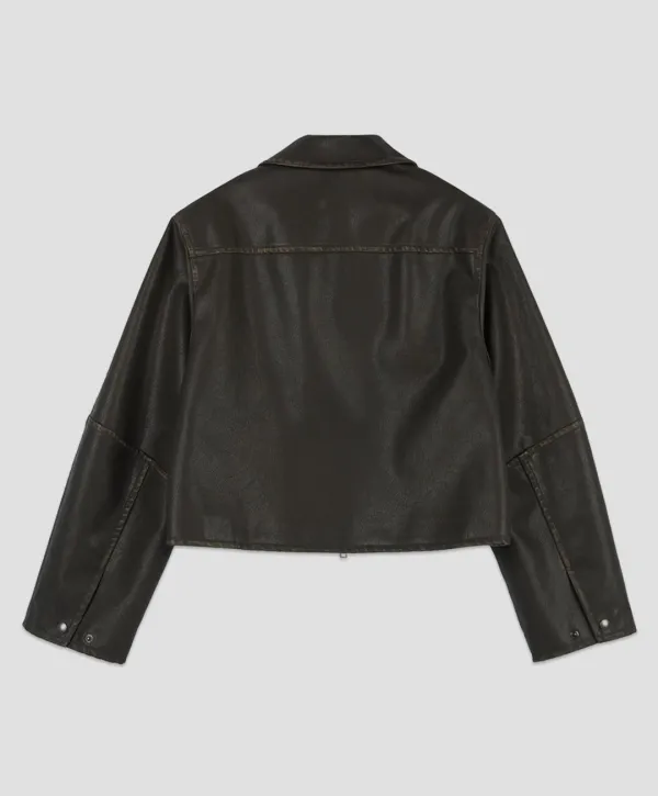 (JK-3068)LINE BRUSHED LEATHER CROP JACKET