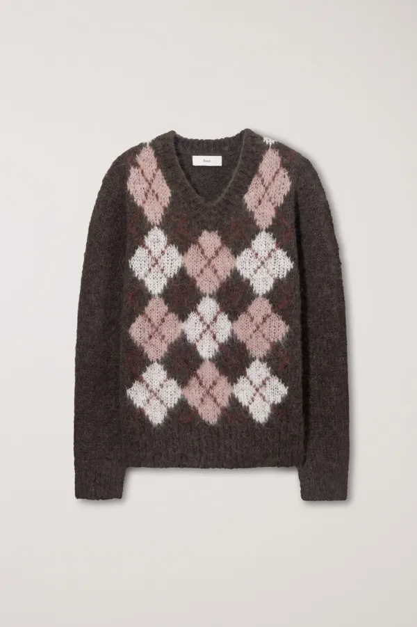 UNISEX BABY ALPACA ARGYLE SWEATER BROWN