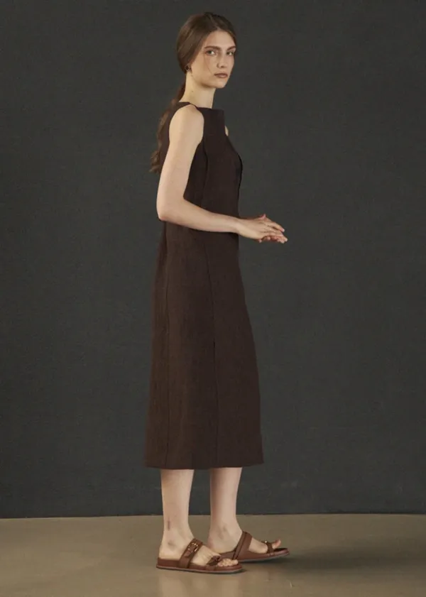 SLEEVELESS V DRESS_BROWN