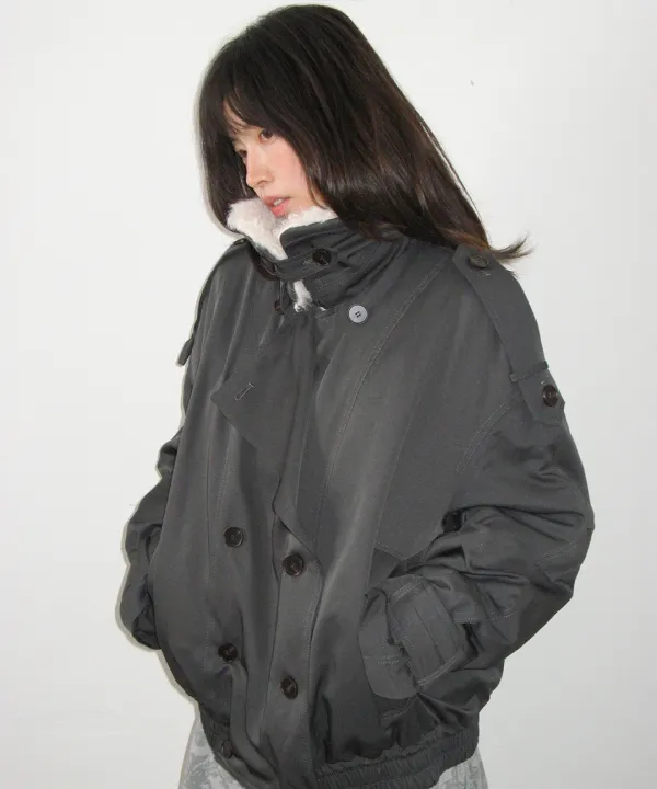 DETACHABLE TRIMMING HEART TRENCH JUMPER CHARCOAL