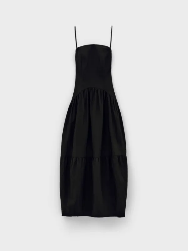 Back String Gather Dress_Black