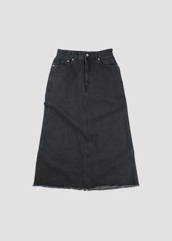 DENIM LONG SKIRT LOVE BLACK