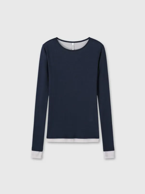 (W) TENCEL LAYERED LONG SLEEVE_ NAVY/GREY