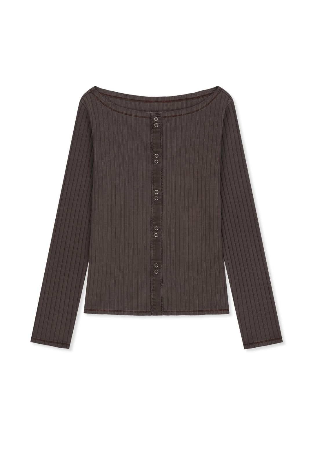 마뗑킴 VINTAGE WASHED RIBBED SNAP TOP IN BROWN 상품 이미지 1