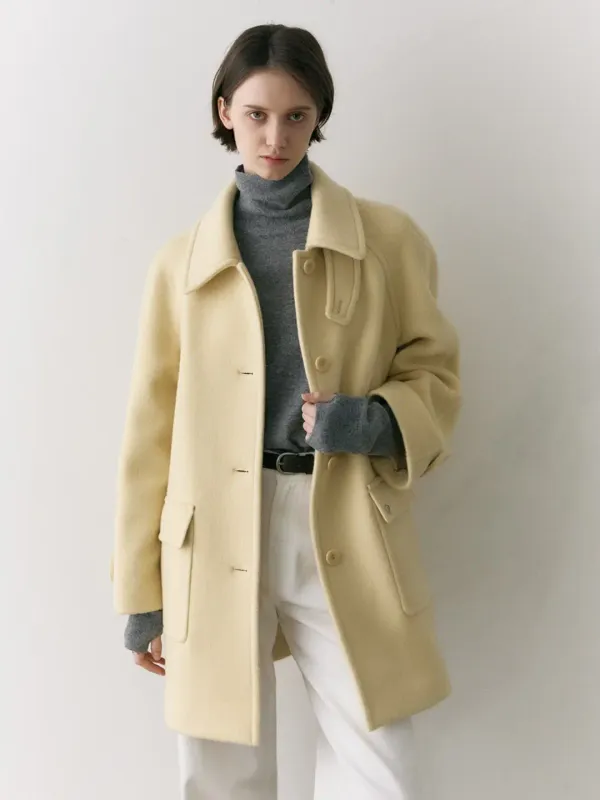 Cashmere Wool Blended Single Half Coat Butter