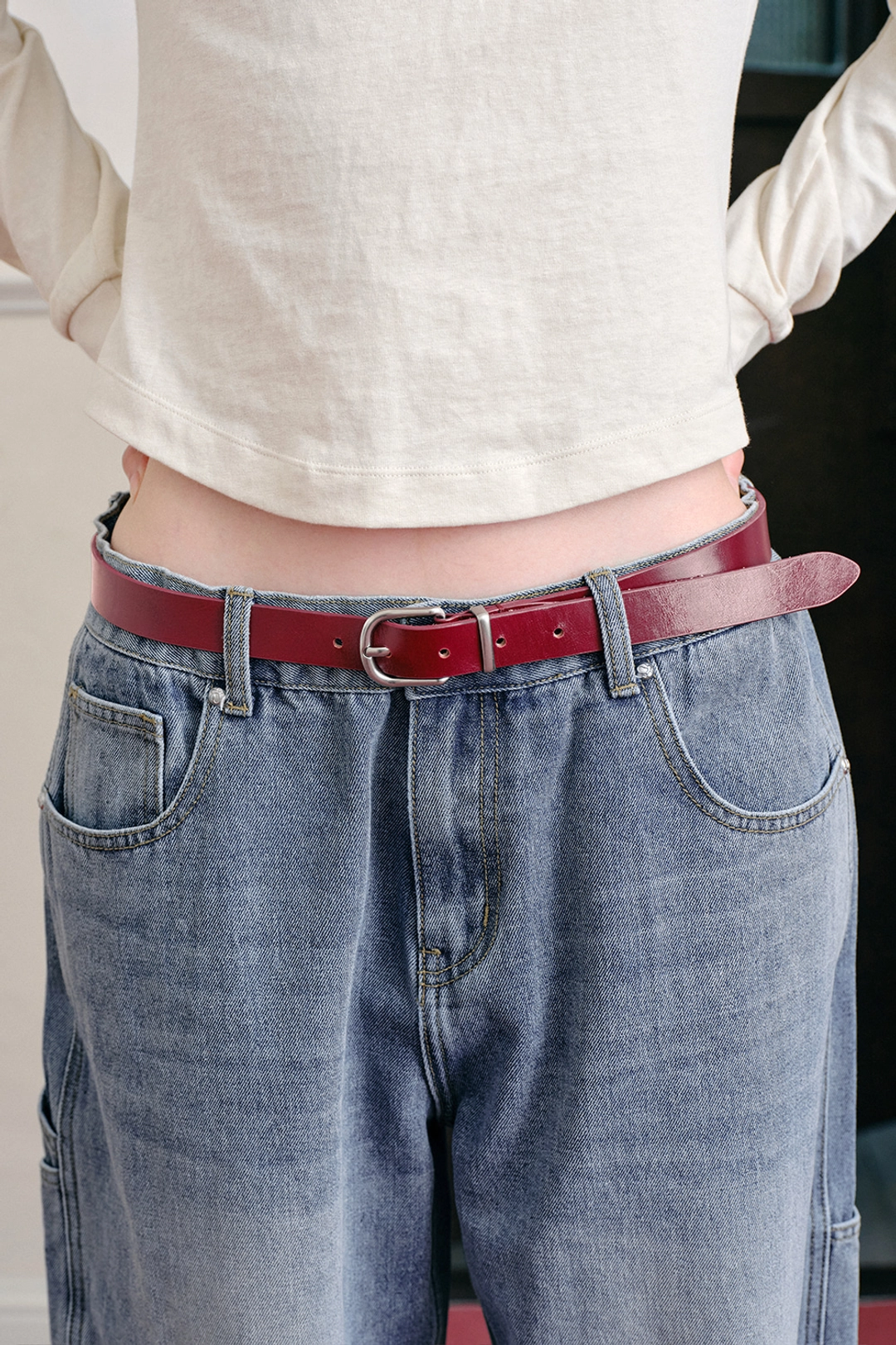썬번프로젝트 REAL LEATHER SLIM BELT, BURGUNDY 상품 이미지 1